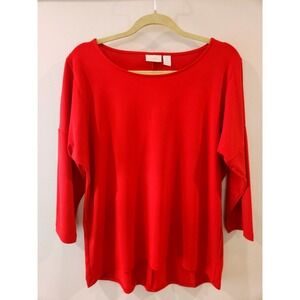 Chicos Red Boat Neck Tunic 3/4 Sleeve Top Stretchy Women's Size 1
